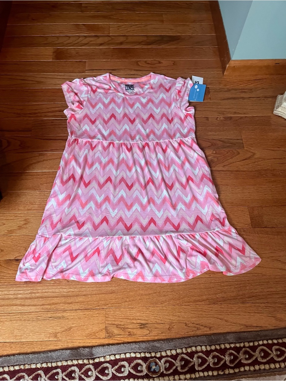 Muk Luks Pink Chevron Ruffle-Hem Woman’s Dress